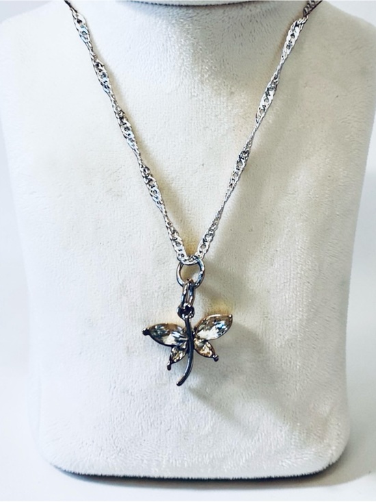 Alaska wild Rose designs Jewelry - Silver Dragonfly Necklace with Clear Stones